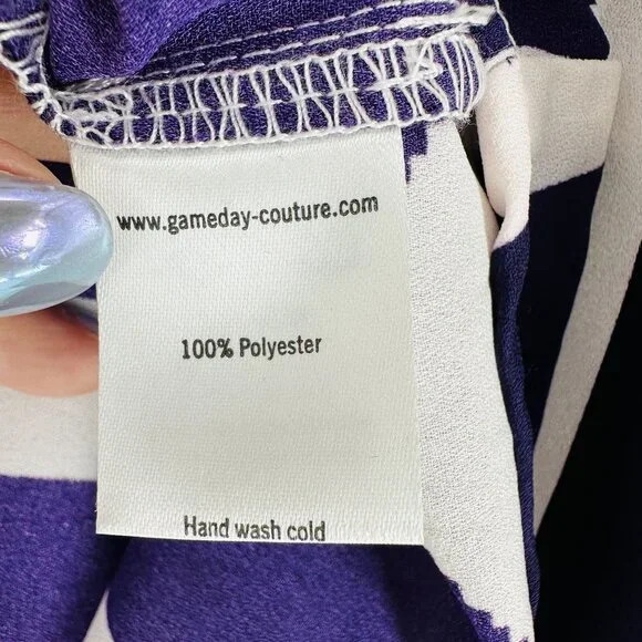 Gameday Couture Purple White Gold Printed V-Neck LSU Pocket Tunic Top Size S - Picture 8 of 9